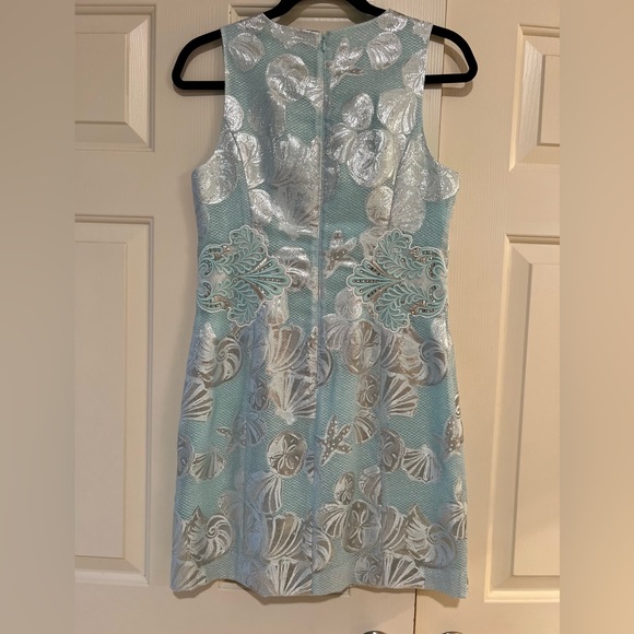 Lilly Pulitzer Blue Metallic Silver Jacquard Sleeveless Mila Shift Dress… - Picture 6 of 10